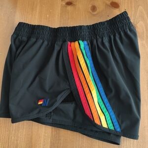 Aviator Nation 5 Stripe Rainbow Micro Shorts size M Black K3819
